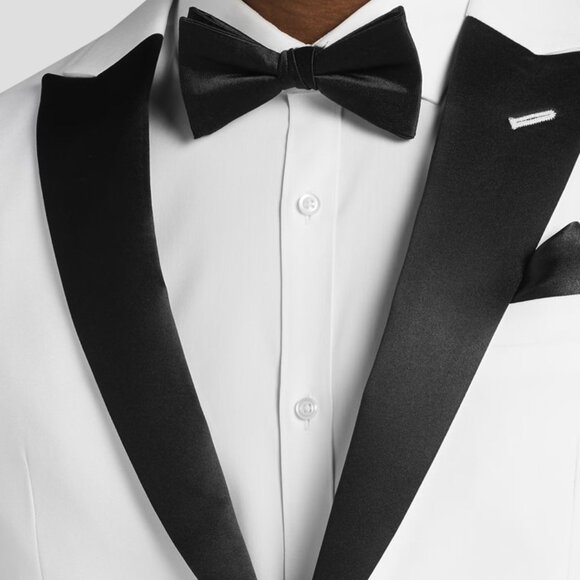 NEW Egara Skinny Fit Satin Peak Lapel White Tuxedo Jacket - Picture 2 of 5